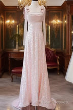 A Line Straps Pink Satin Long Formal Prom Dress