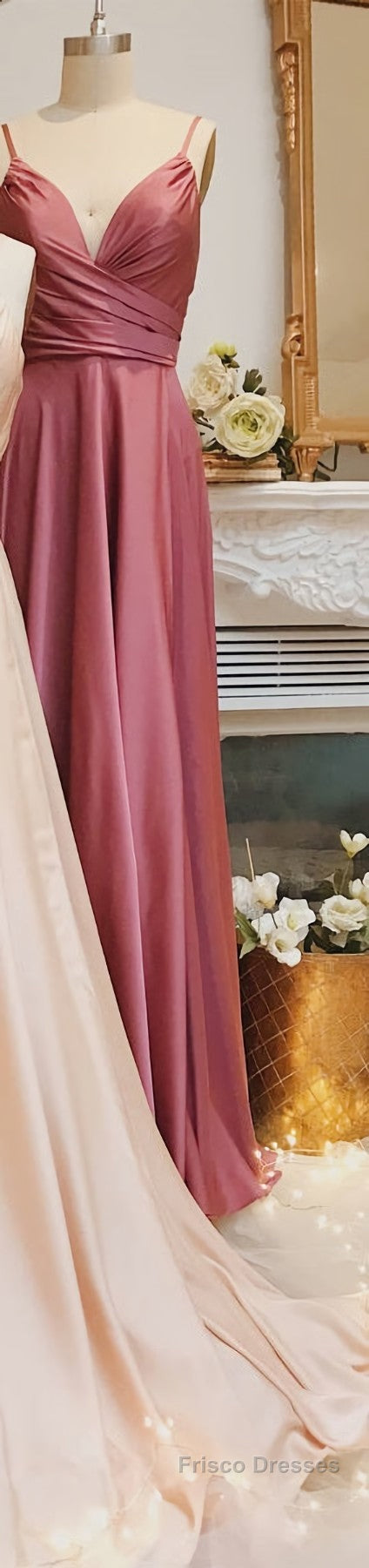 A-Line Straps Ruched Long Bridesmaid Dress Formal Prom Dress