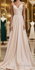 A-Line Straps Ruched Long Bridesmaid Dress Formal Prom Dress