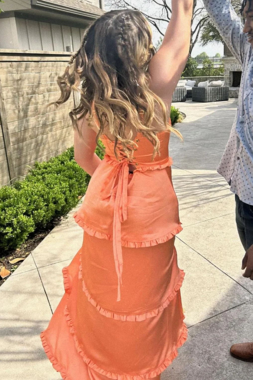 A-Line Straps Scoop Layered Satin Sleeveless Formal Prom Dress With Slit