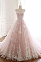 A Line Straps Tulle Lace Appliques Formal Prom Dress Off Shoulder Floor Length Beautiful