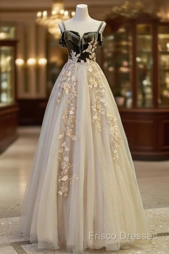A Line Straps Tulle Long Formal Prom Dress Formal Dress