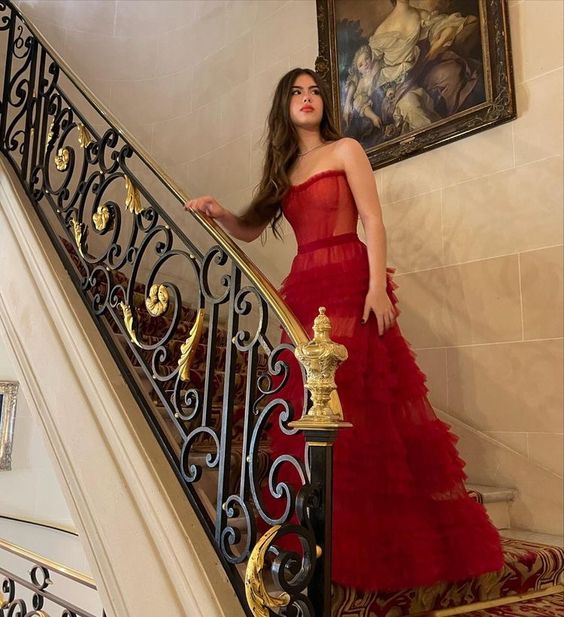A-Line Stunning Red Long Prom Dresses Formal Evening Gowns Main image