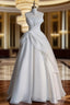 A-line Summer White Strapless Pleats Wedding Dress