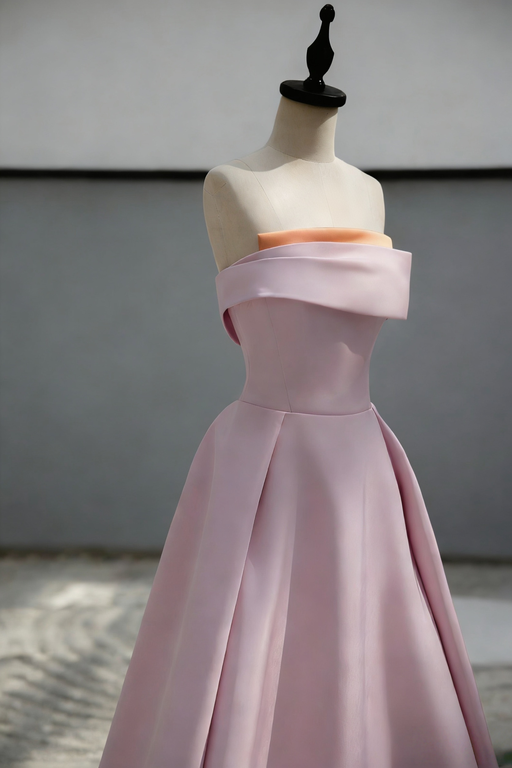 A-Line Sweep Train Satin Dark Pink Long Prom Dress Secondary image