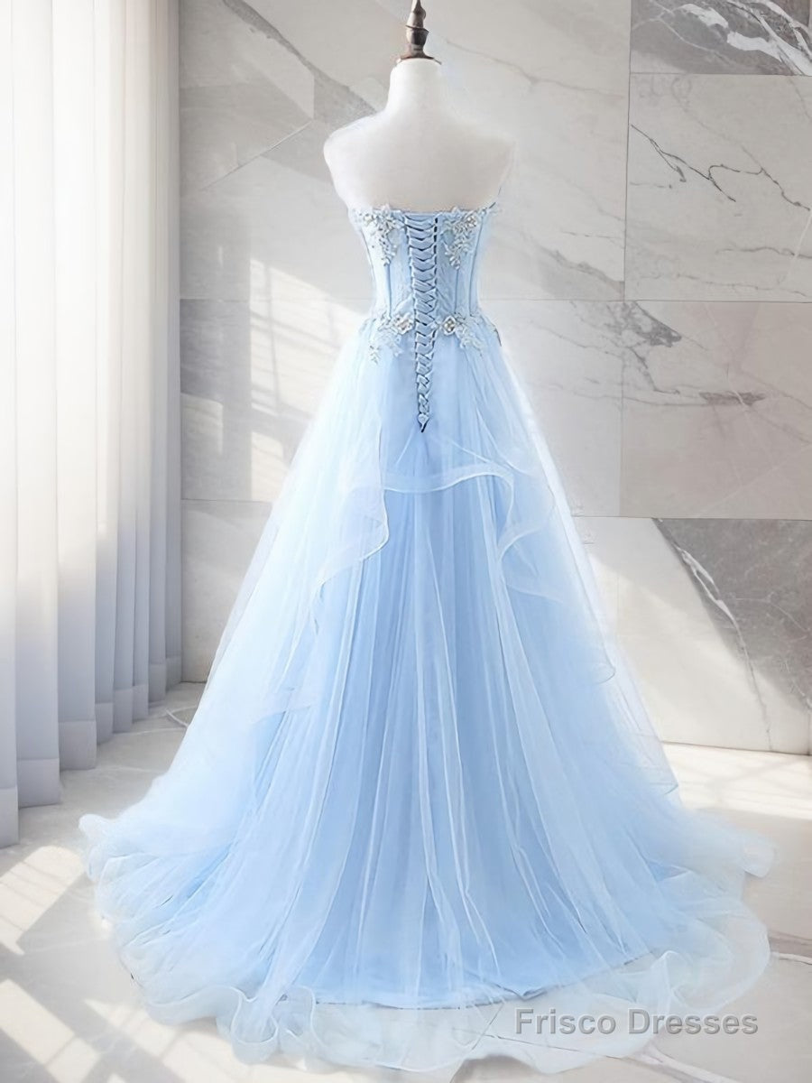 A-line Sweetheart Appliques Lace Sweep Train Tulle Dress Secondary image