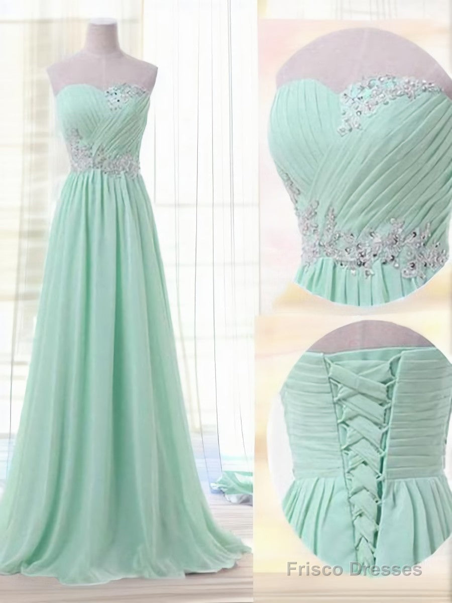 A-line Sweetheart Beading Floor-Length Chiffon Bridesmaid Dress