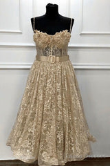 A-Line Sweetheart Corset Midi Lace Dress