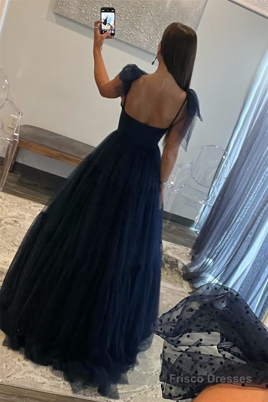 A-line Sweetheart Dot Tulle Prom Dress