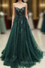A Line Sweetheart Green Lace Long Formal Prom Dress
