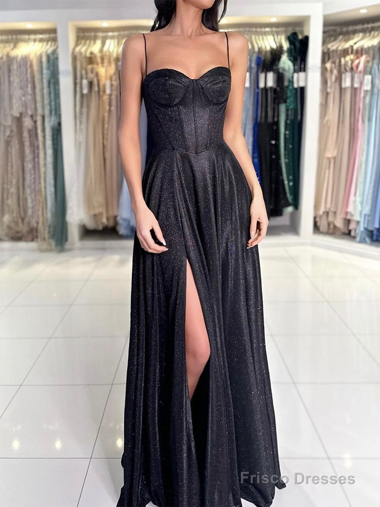 A-Line Sweetheart Neck Black Long Prom Dress, Black Long Formal Dress Main image