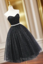 A-Line Sweetheart Neck Black Short Formal Prom Dress, Black Formal Evening Dress