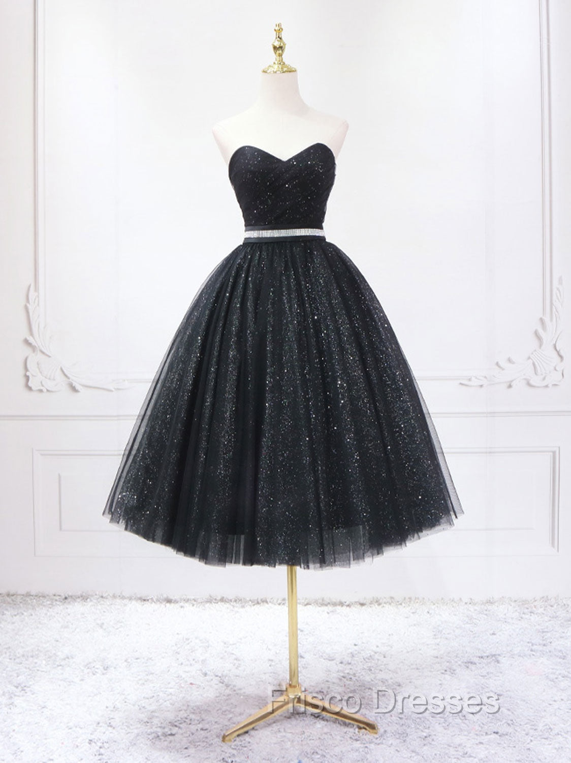 A-Line Sweetheart Neck Black Short Formal Prom Dress, Black Formal Evening Dress