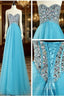 A Line Sweetheart Neck Blue Floor Length Long Formal Prom Dress, Formal Dress