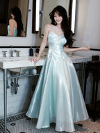 A-Line Sweetheart Neck Blue Long Prom Dress
