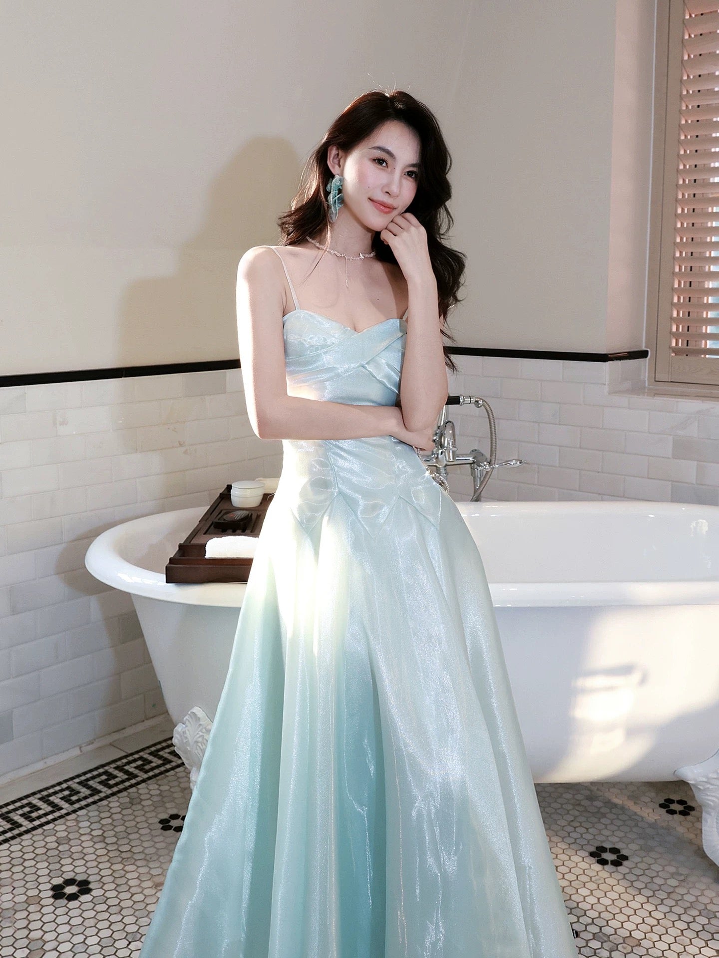 A-Line Sweetheart Neck Blue Long Prom Dress