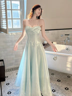 A-Line Sweetheart Neck Blue Long Prom Dress