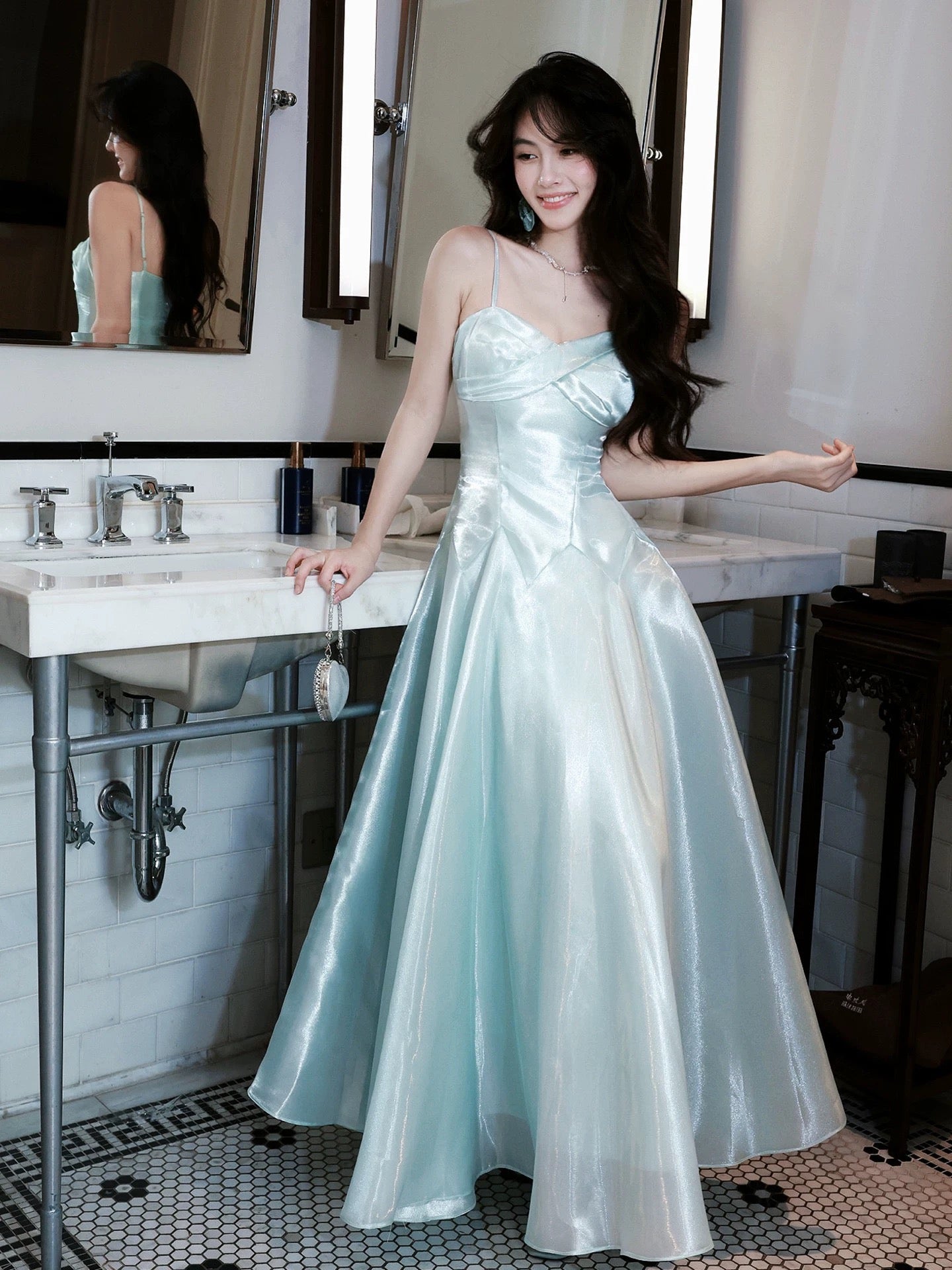 A-Line Sweetheart Neck Blue Long Prom Dress
