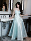 A-Line Sweetheart Neck Blue Long Prom Dress