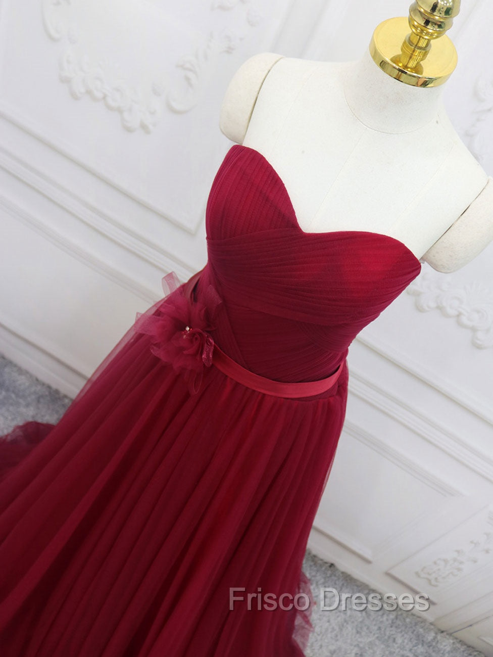 A-Line Sweetheart Neck Burgundy Long Formal Prom Dress, Burgundy Bridesmaid Dress Secondary image