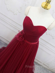 A-Line Sweetheart Neck Burgundy Long Formal Prom Dress, Burgundy Bridesmaid Dress