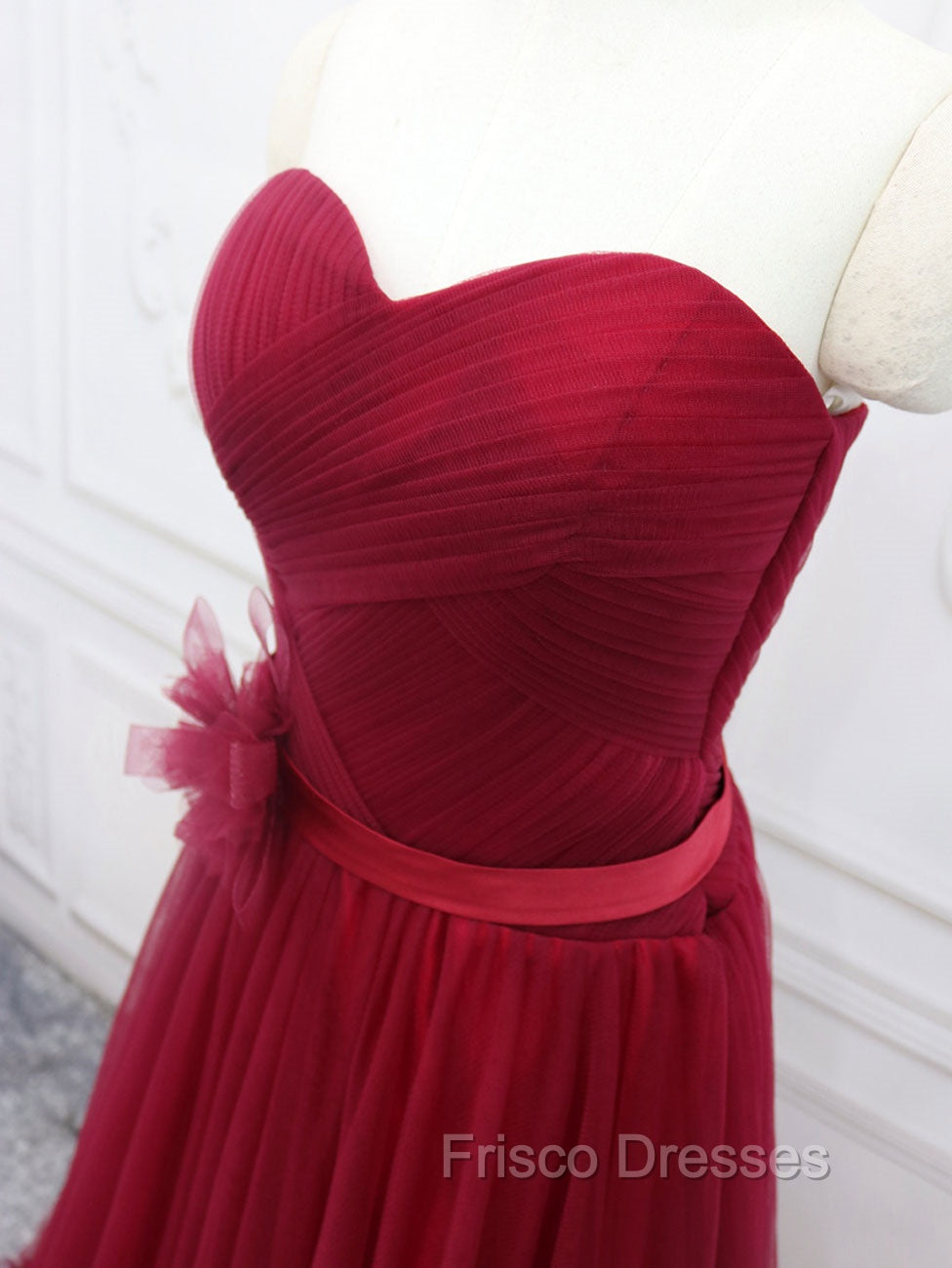 A-Line Sweetheart Neck Burgundy Long Formal Prom Dress, Burgundy Bridesmaid Dress