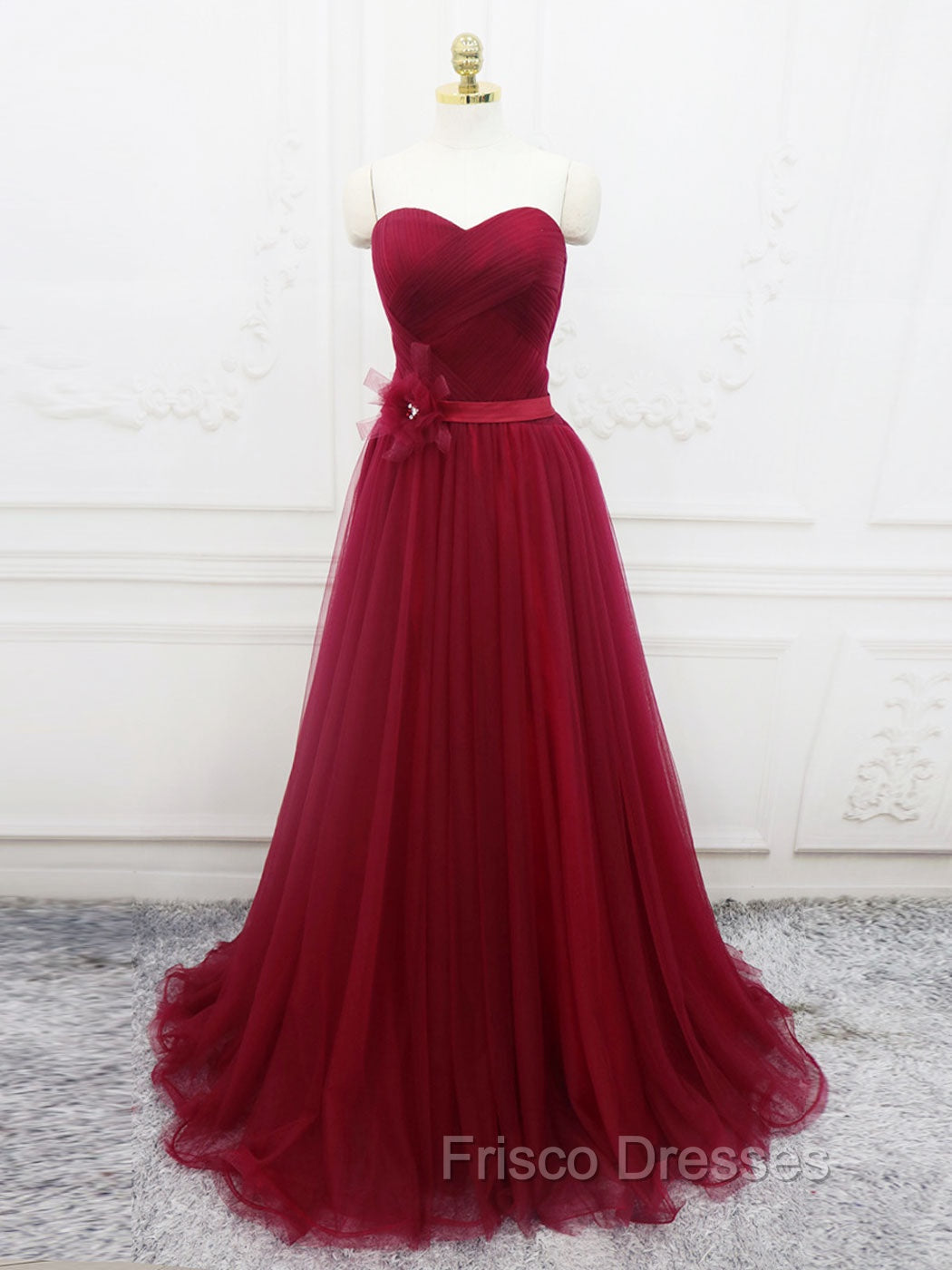 A-Line Sweetheart Neck Burgundy Long Formal Prom Dress, Burgundy Bridesmaid Dress Main image