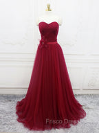 A-Line Sweetheart Neck Burgundy Long Formal Prom Dress, Burgundy Bridesmaid Dress