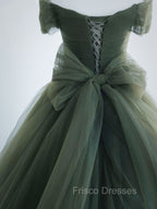 A-Line Sweetheart Neck Green Long Formal Prom Dress, Sweep Train Green Formal Dress