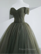 A-Line Sweetheart Neck Green Long Formal Prom Dress, Sweep Train Green Formal Dress