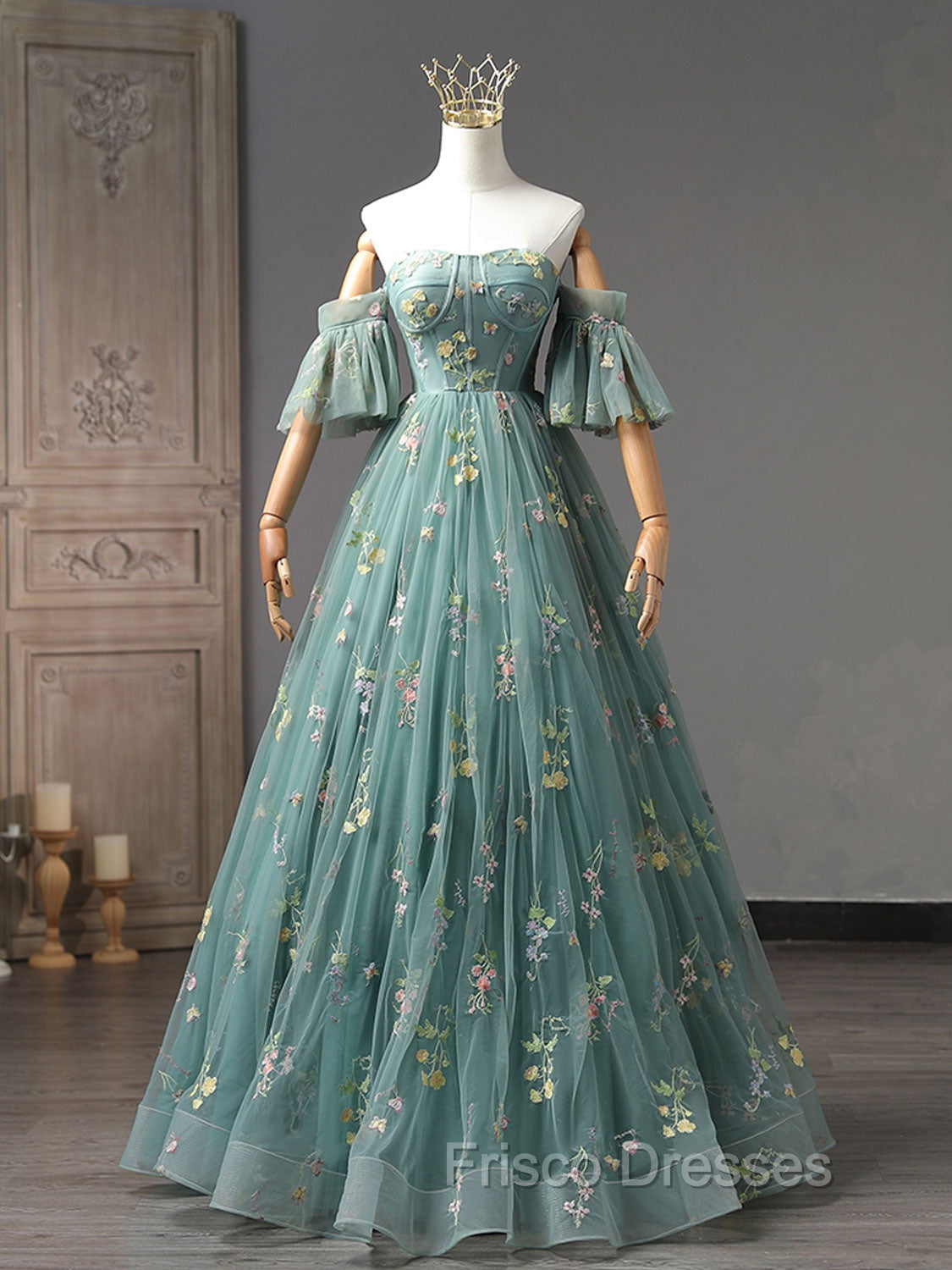 A-Line Sweetheart Neck Green Long Formal Prom Dress, Green Lace Formal Dress Secondary image