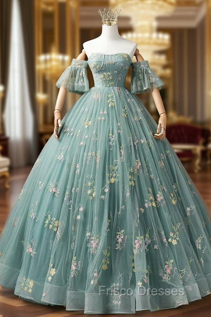 A-Line Sweetheart Neck Green Long Formal Prom Dress, Green Lace Formal Dress Main image