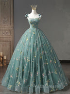 A-Line Sweetheart Neck Green Long Formal Prom Dress, Green Lace Formal Dress
