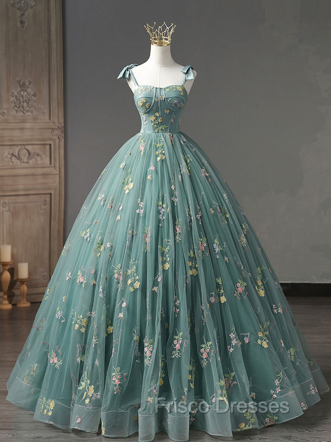 A-Line Sweetheart Neck Green Long Formal Prom Dress, Green Lace Formal Dress