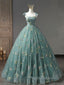 A-Line Sweetheart Neck Green Long Formal Prom Dress, Green Lace Formal Dress