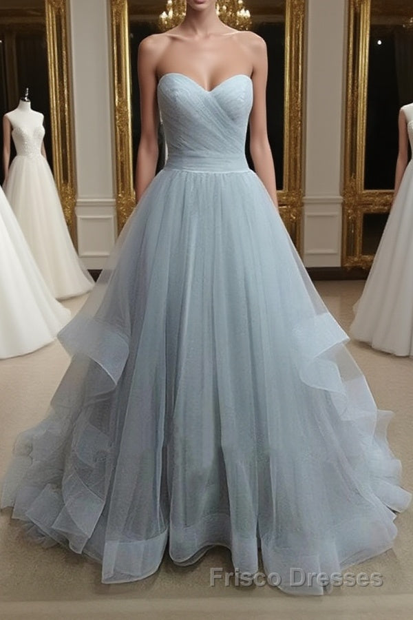 A-Line Sweetheart Neck Grey Formal Prom Dresses, Formal Dresses, Grey Wedding Dresses