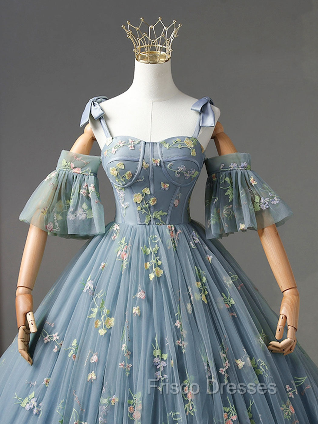 A-Line Sweetheart Neck Lace Gray Blue Long Formal Prom Dress, Gray Blue Sweet 16 Dress Secondary image