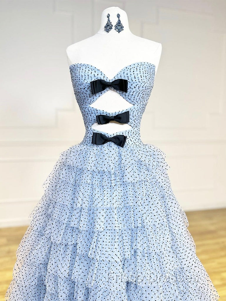 A-Line Sweetheart Neck Polka Dots Tulle Blue Long Formal Prom Dress, Blue Long Formal Dress Secondary image