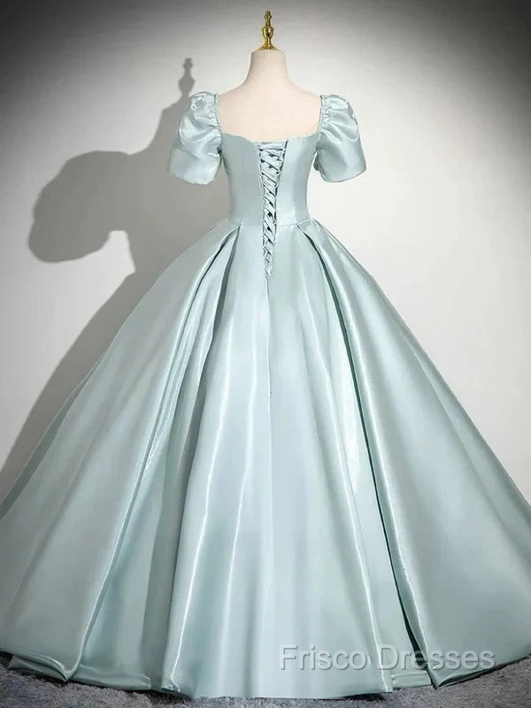 A-Line Sweetheart Neck Puff Sleeves Satin Quinceanera Dress Blue Long Formal Prom Dress Elegant Formal Dress Secondary image