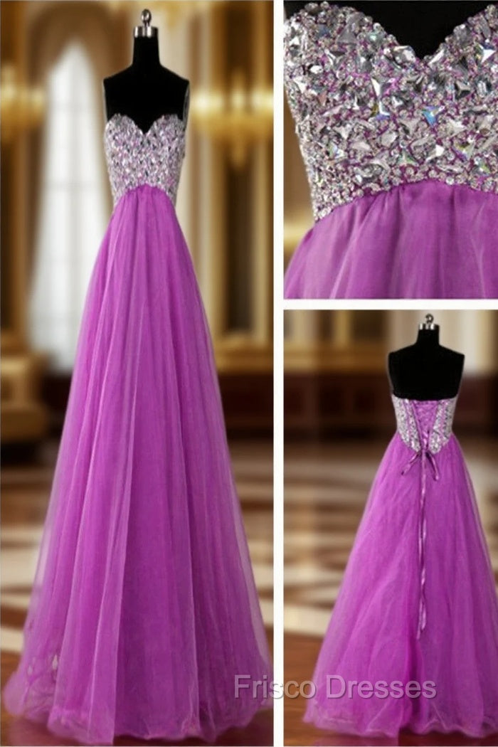 A Line Sweetheart Neck Purple Floor Length Long Formal Prom Dress, Purple Formal Dress Main image