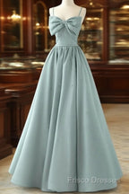 A-Line Sweetheart Neck Satin Beads Blue Long Formal Prom Dress, Blue Formal Dress