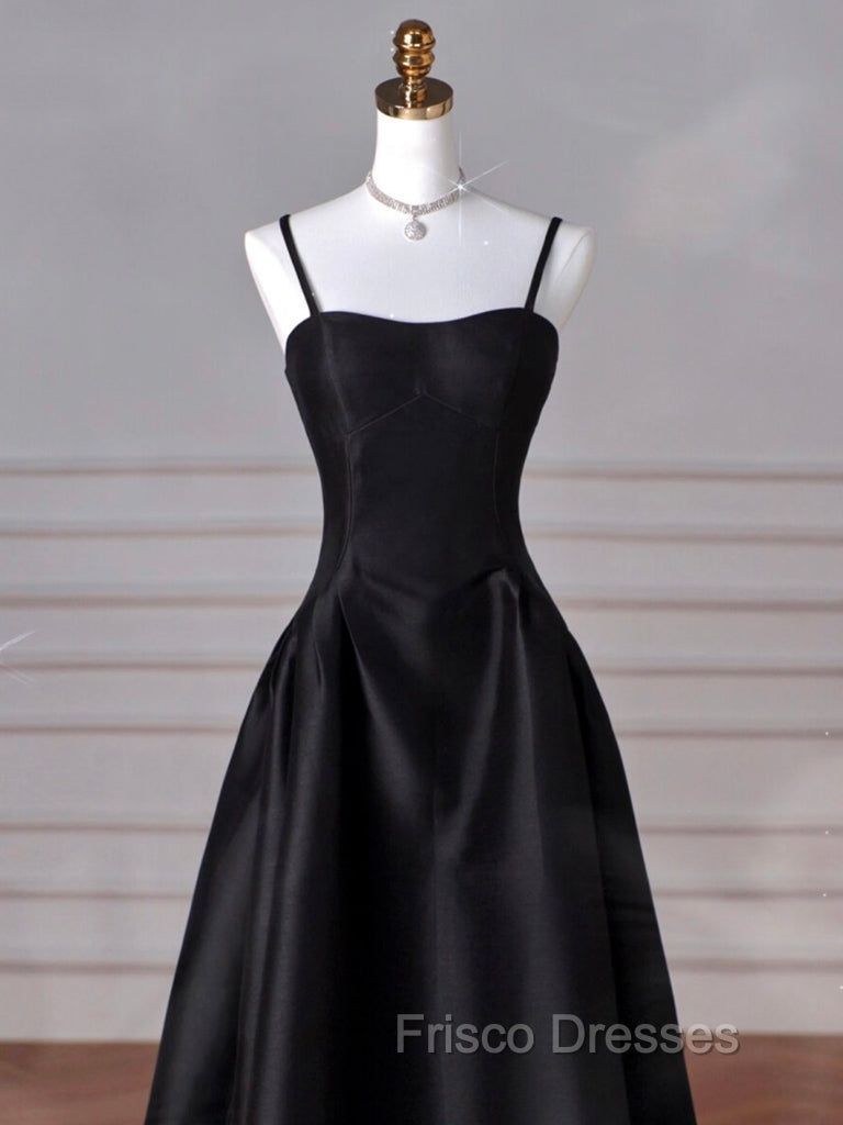 A-Line Sweetheart Neck Satin Black Long Formal Prom Dress, Black Long Evening Dress