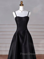A-Line Sweetheart Neck Satin Black Long Formal Prom Dress, Black Long Formal Dress