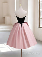 A-Line Sweetheart Neck Satin Black/Pink Short Formal Prom Dress, Cute Homecoming Dress