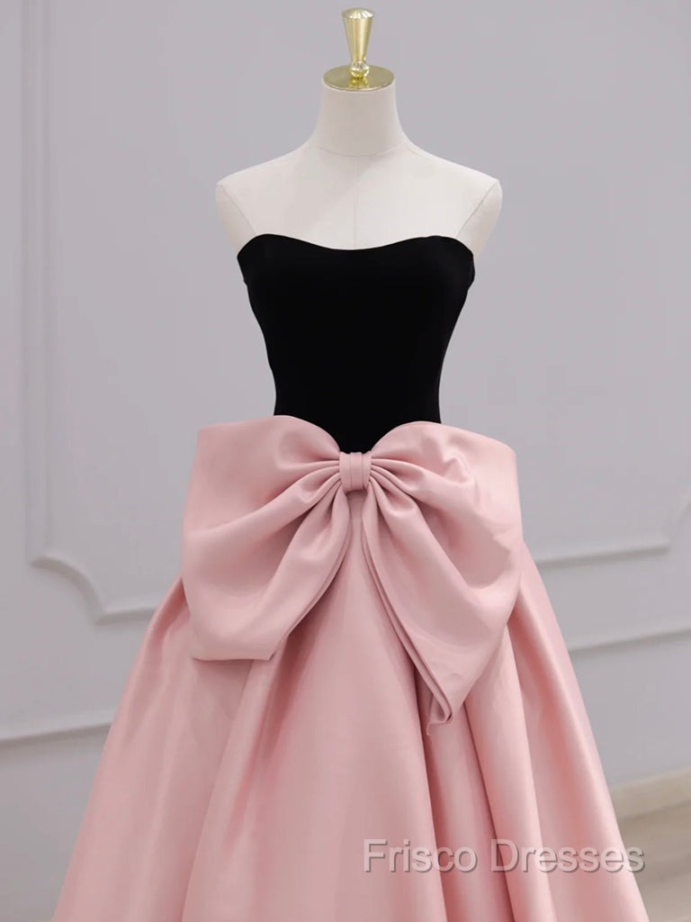 A-Line Sweetheart Neck Satin Black/Pink Short Formal Prom Dress, Cute Homecoming Dress