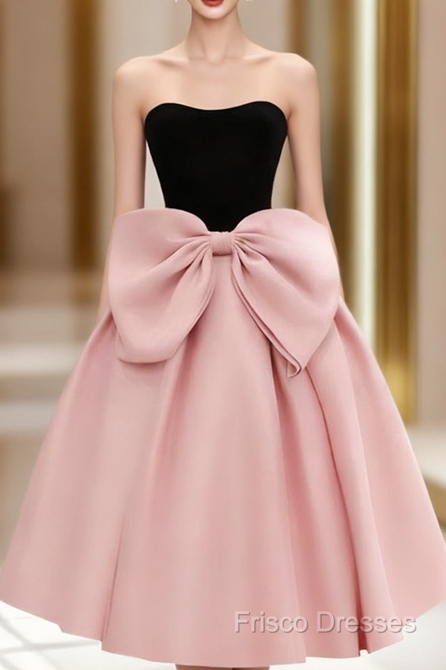 A-Line Sweetheart Neck Satin Black/Pink Short Formal Prom Dress, Cute Homecoming Dress Main image
