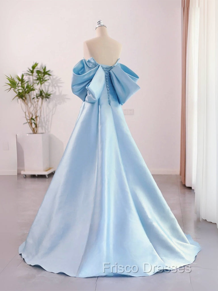A-Line Sweetheart Neck Satin Blue Long Formal Prom Dress, Blue Long Formal Dress Secondary image