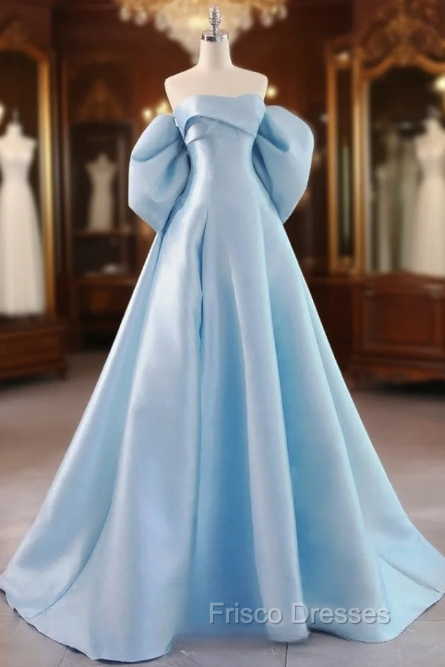 A-Line Sweetheart Neck Satin Blue Long Formal Prom Dress, Blue Long Formal Dress Main image