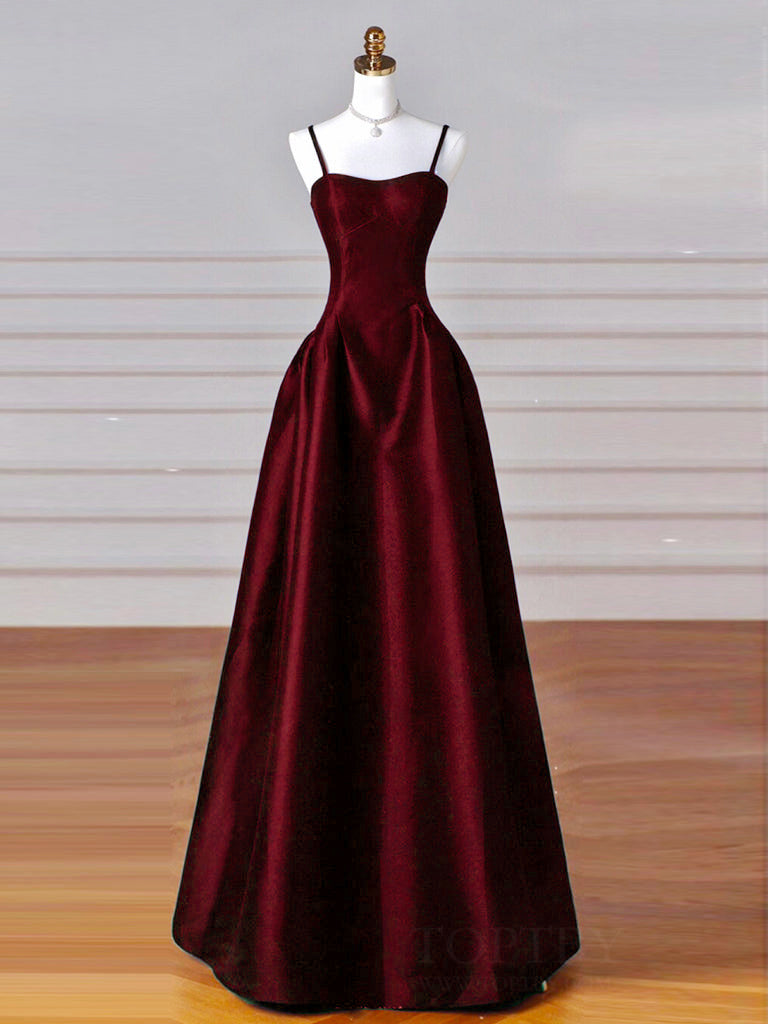 A-Line Sweetheart Neck Satin Burgundy Long Prom Dress, Burgundy Long Formal Dress Main image