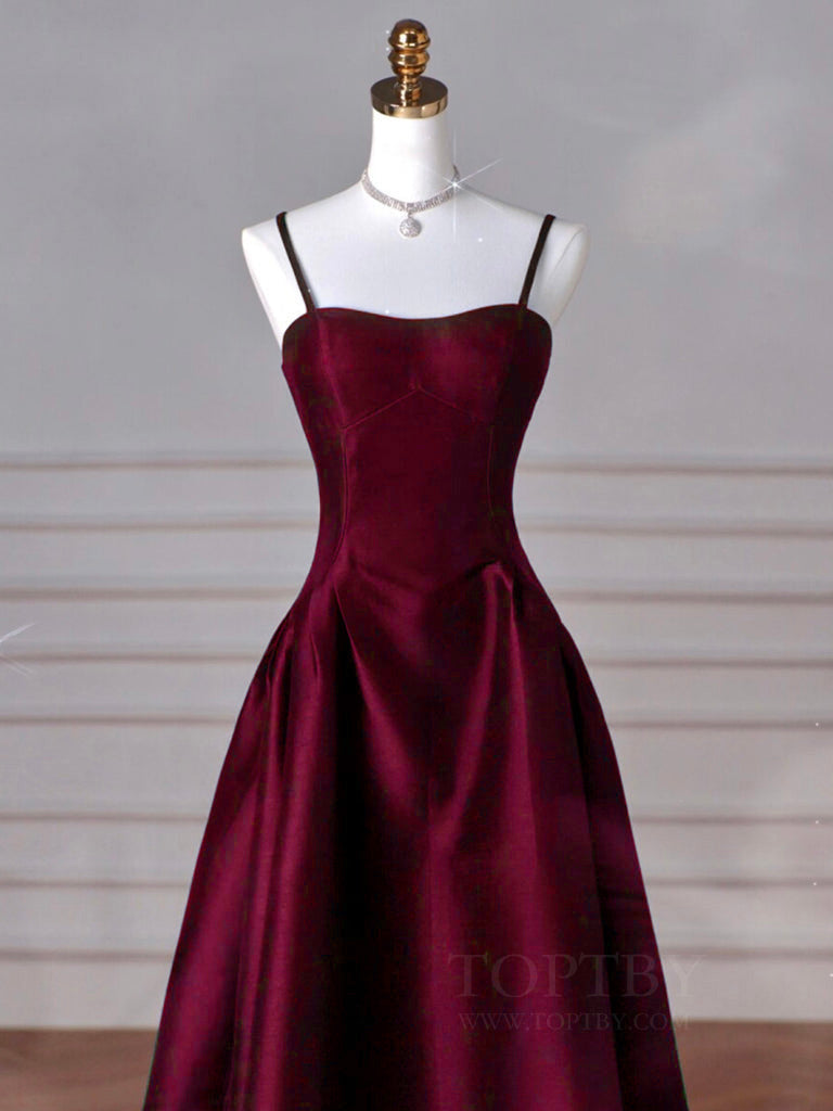 A-Line Sweetheart Neck Satin Burgundy Long Prom Dress, Burgundy Long Formal Dress Secondary image